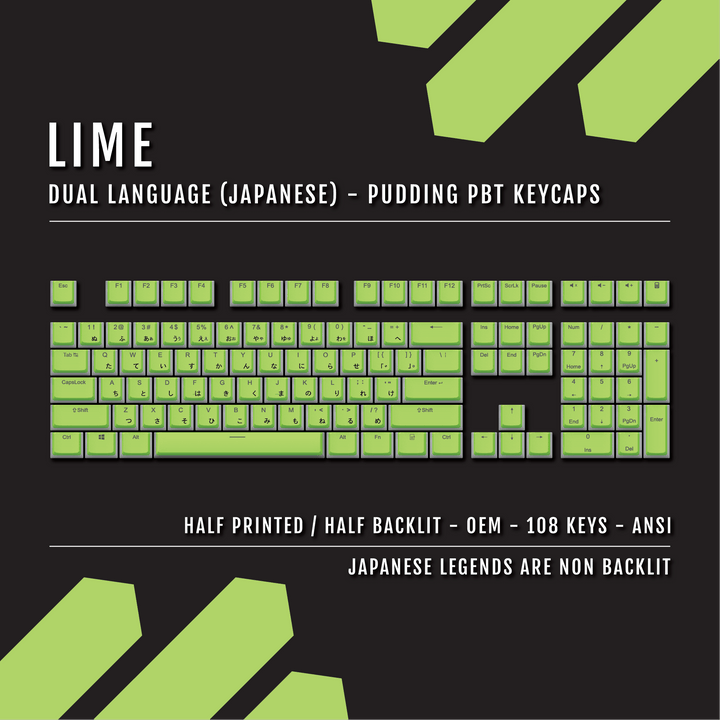 Lime Japanese Dual Language PBT Pudding Keycaps