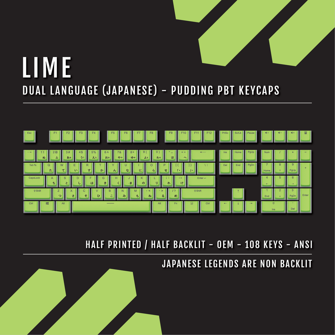 Lime Japanese Dual Language PBT Pudding Keycaps Krome Keycaps LTD Kanji Pudding