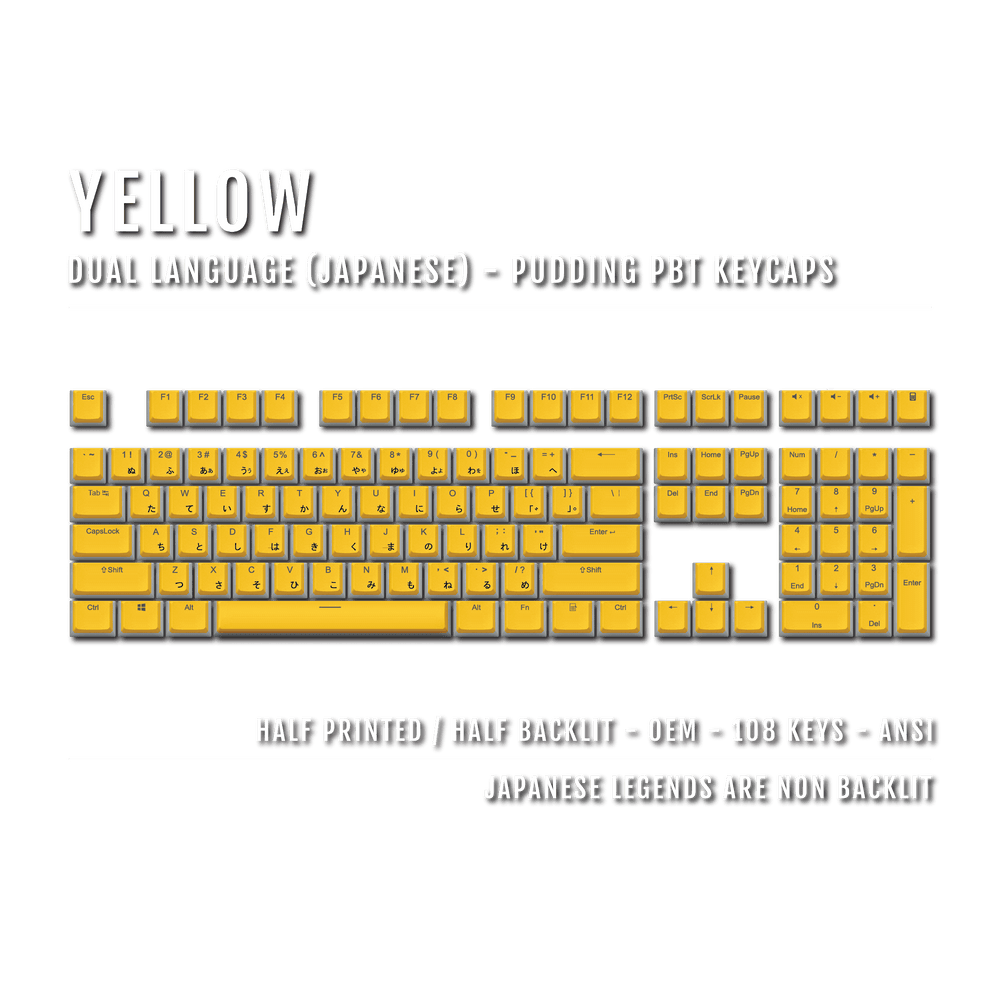 Yellow Japanese Dual Language PBT Pudding Keycaps Krome Keycaps LTD Kanji Pudding