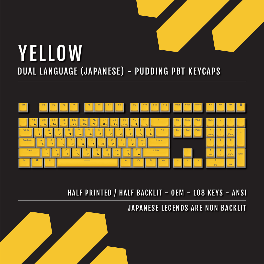 Yellow Japanese Dual Language PBT Pudding Keycaps Krome Keycaps LTD Kanji Pudding