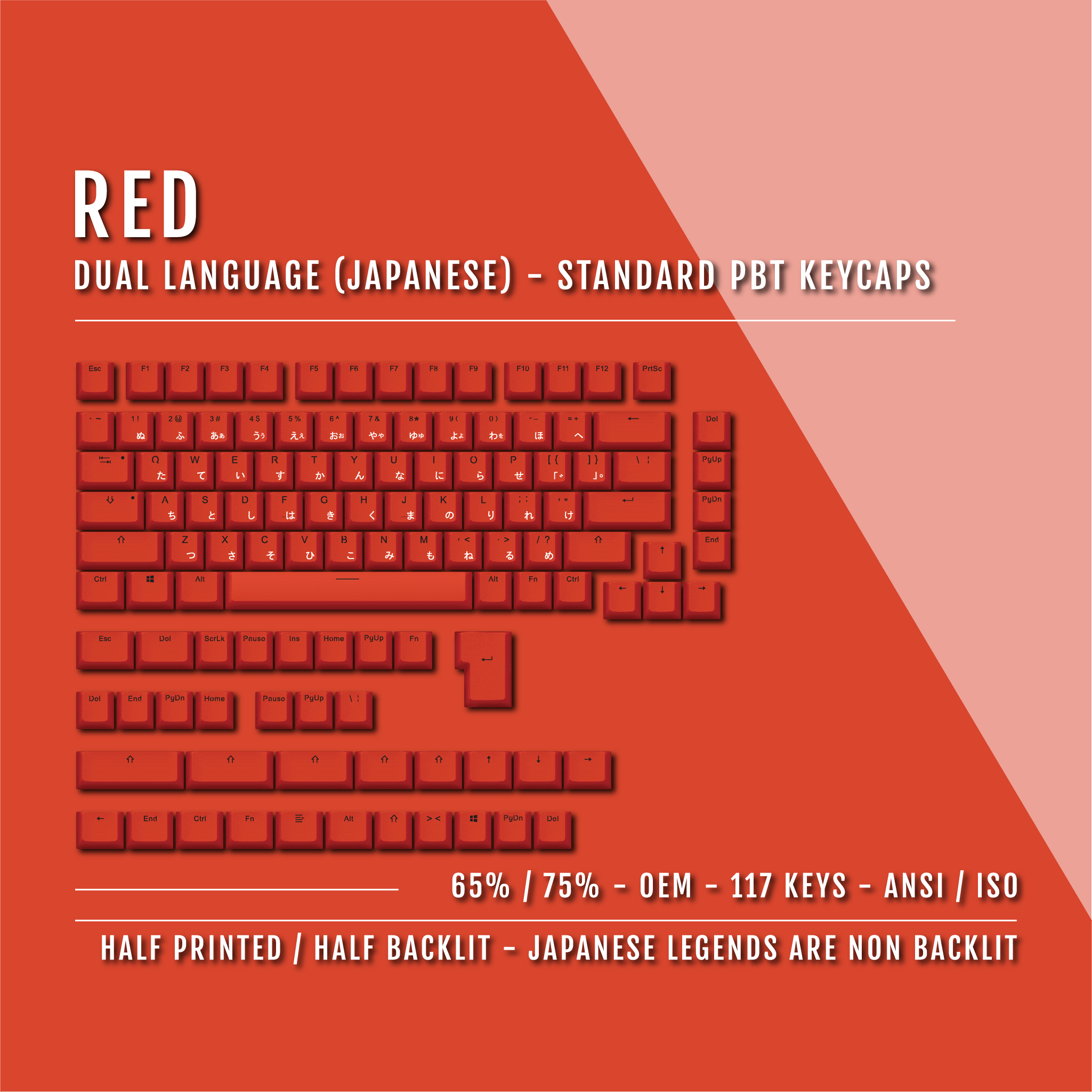Red Japanese Dual Language PBT Keycaps - 65/75% – Krome Keycaps LTD