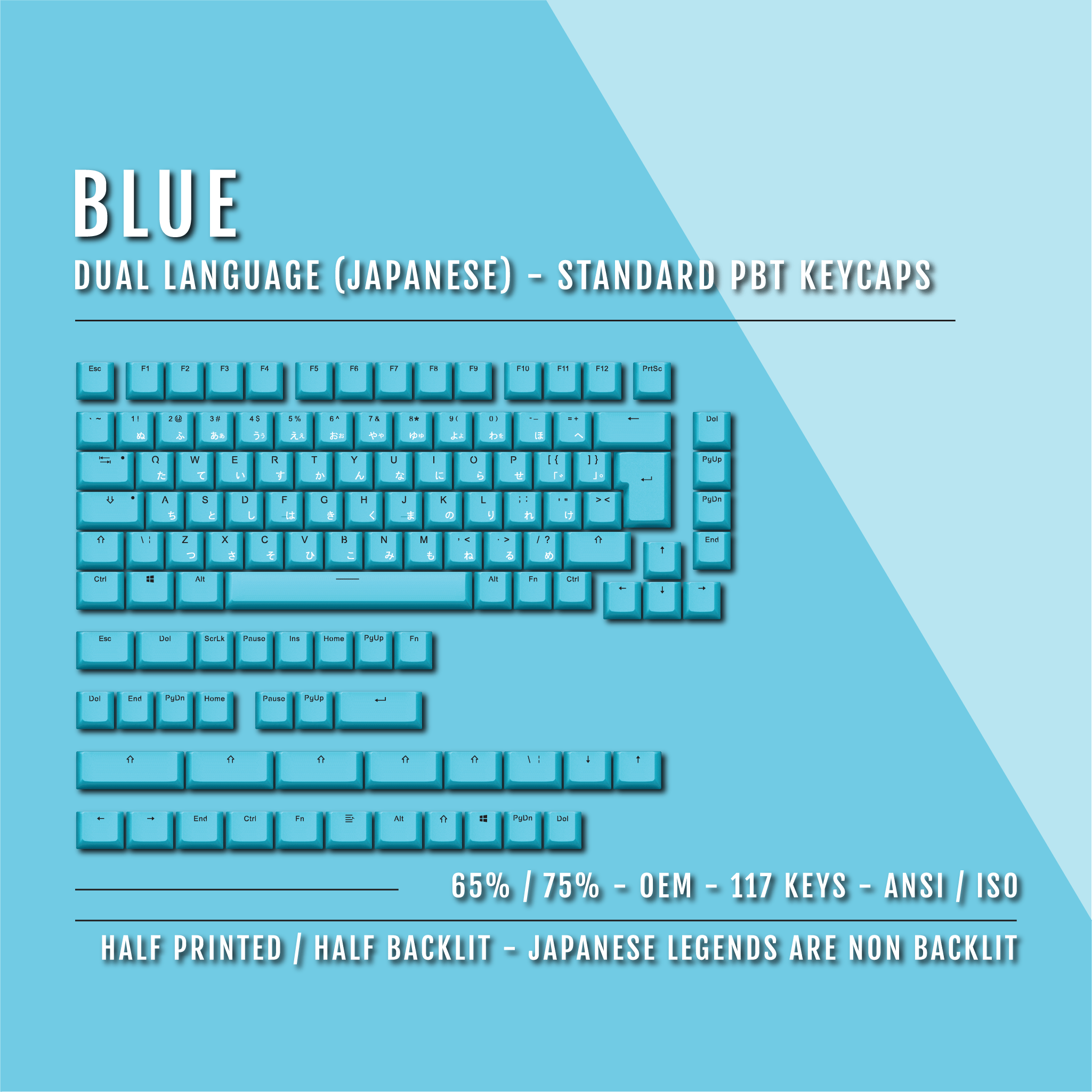 Blue Japanese Dual Language PBT Keycaps - 65/75% – Krome Keycaps LTD