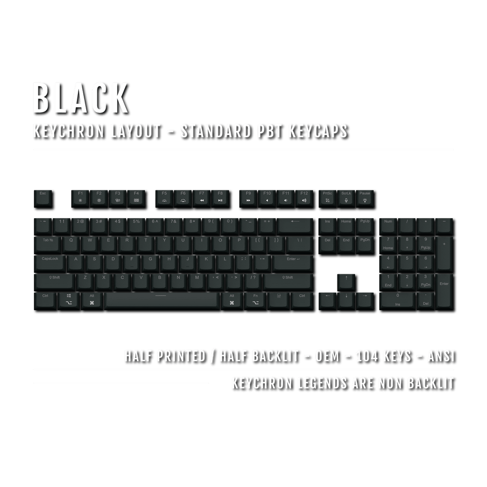 US Black PBT Keychron (Layout) Keycaps - 100% Size - Dual Language Keycaps - kromekeycaps