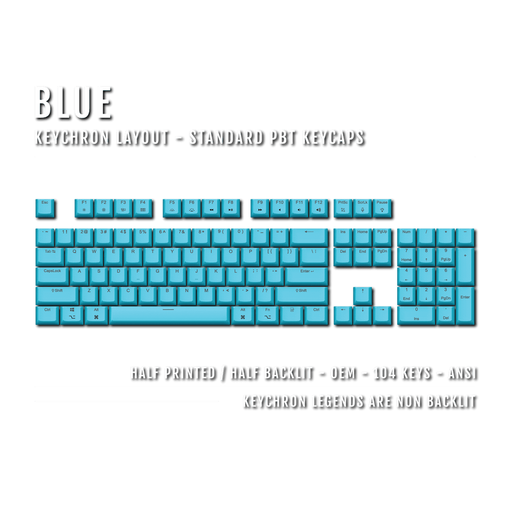 US Blue PBT Keychron (Layout) Keycaps - 100% Size - Dual Language Keycaps - kromekeycaps