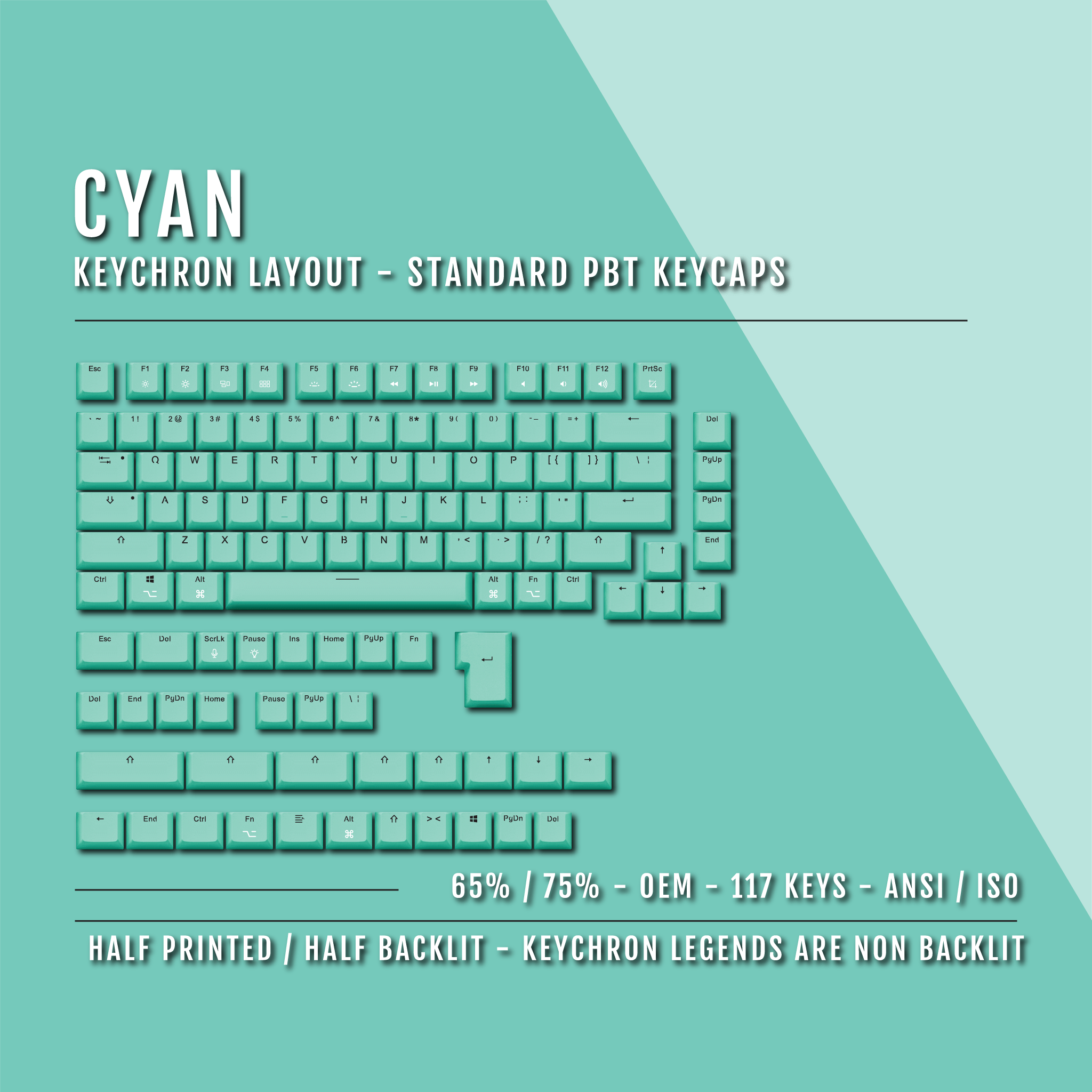 Cyan Keychron (Layout) Dual Language PBT Keycaps - 65/75% – Krome ...