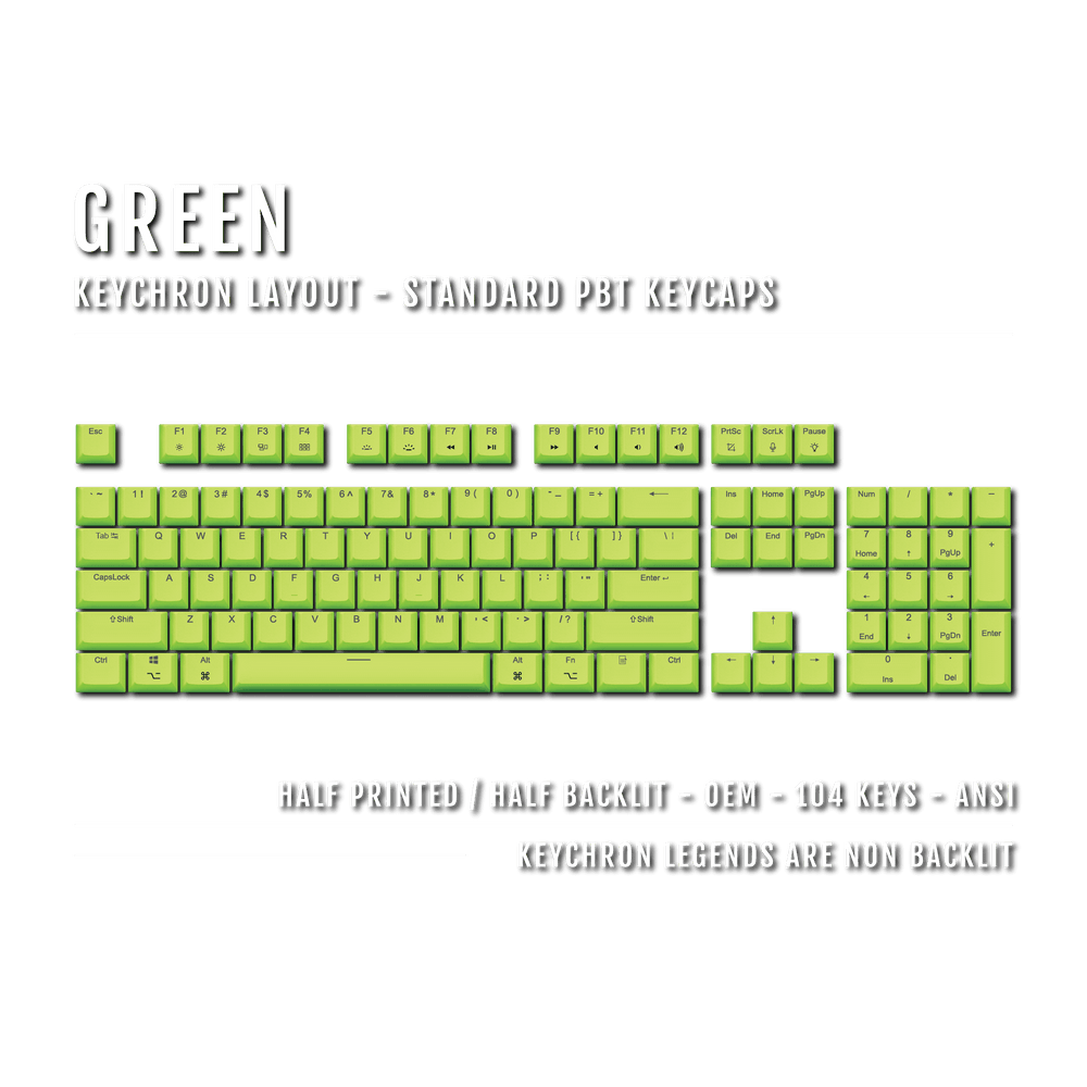US Green PBT Keychron (Layout) Keycaps - 100% Size - Dual Language Keycaps - kromekeycaps