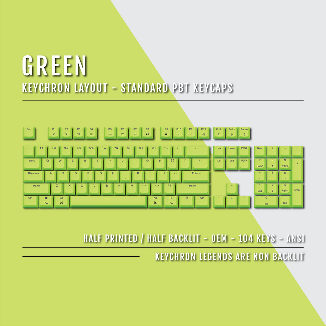 US Green PBT Keychron (Layout) Keycaps - 100% Size - Dual Language Keycaps - kromekeycaps