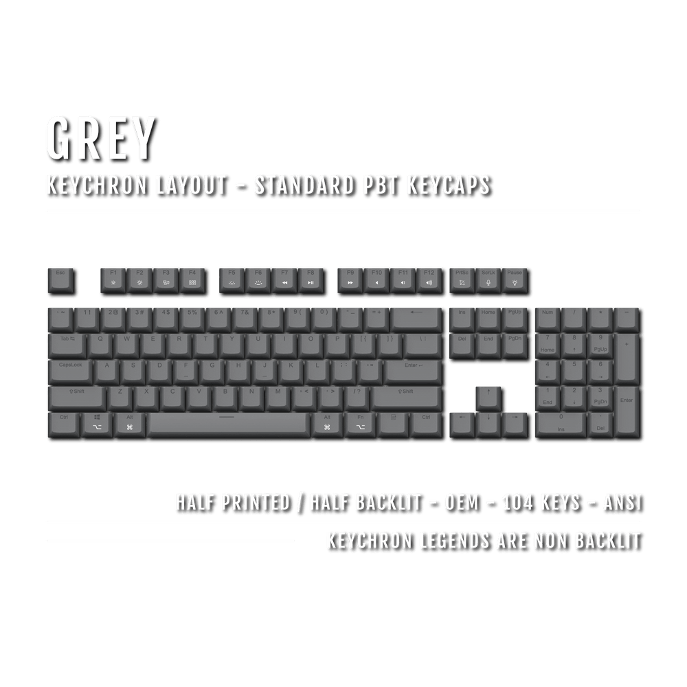 US Grey PBT Keychron (Layout) Keycaps - 100% Size - Dual Language Keycaps - kromekeycaps