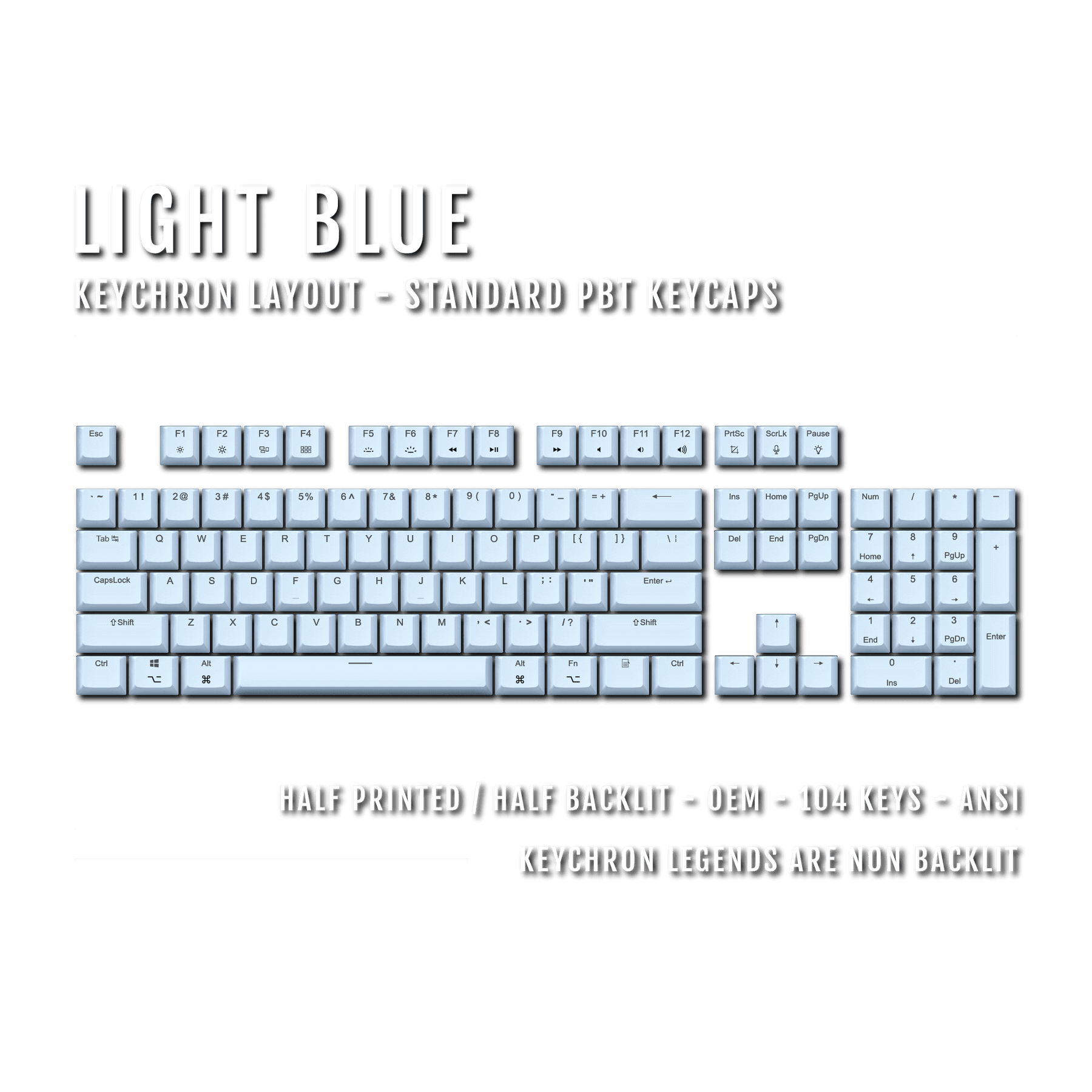 US Light Blue PBT Keychron (Layout) Keycaps - 100% Size - Dual Languag ...