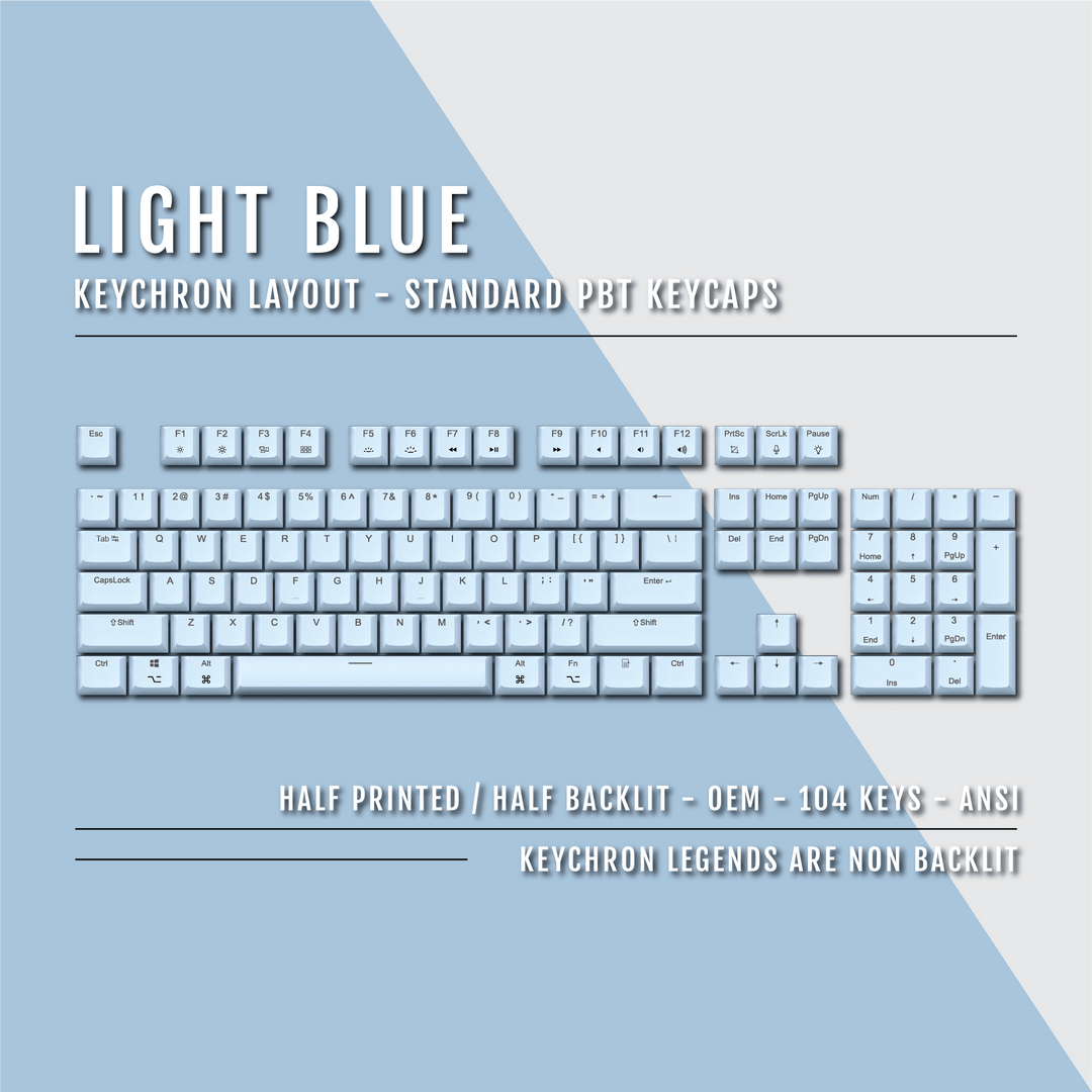 US Light Blue PBT Keychron (Layout) Keycaps - 100% Size - Dual Language Keycaps - kromekeycaps