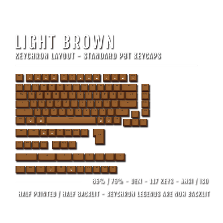 Light Brown Keychron (Layout) Dual Language PBT Keycaps - 65/75% Krome Keycaps LTD mac & multimedia