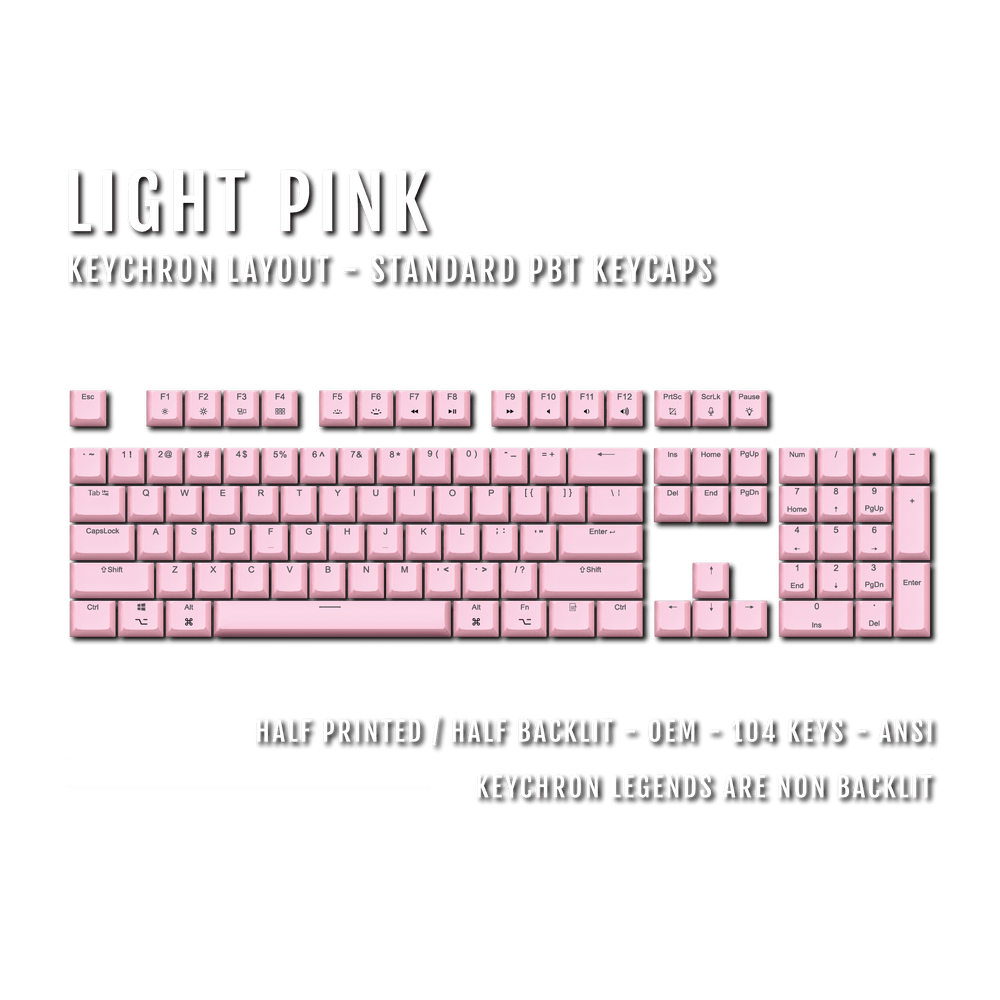 US Light Pink PBT Keychron (Layout) Keycaps - 100% Size - Dual Language Keycaps - kromekeycaps