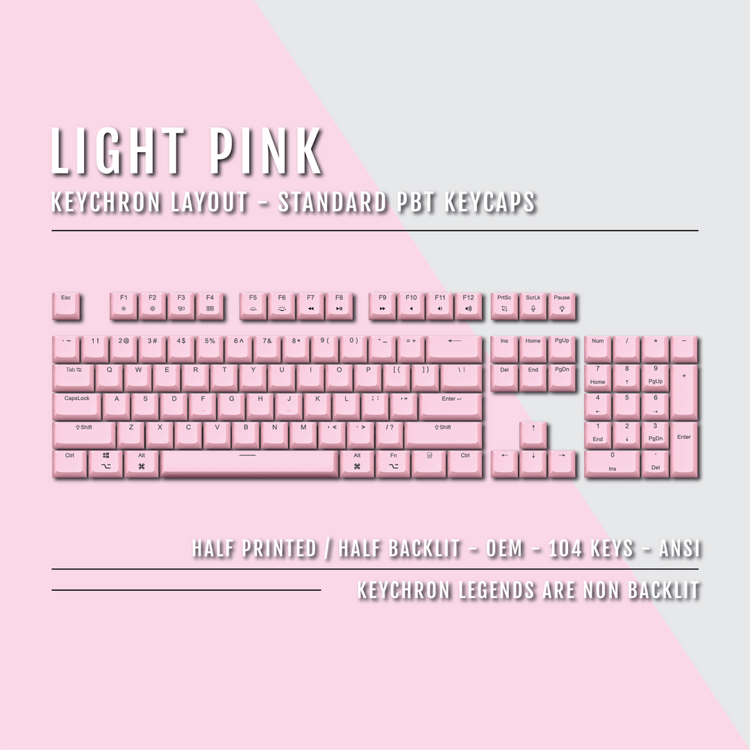 US Light Pink PBT Keychron (Layout) Keycaps - 100% Size - Dual Language Keycaps - kromekeycaps