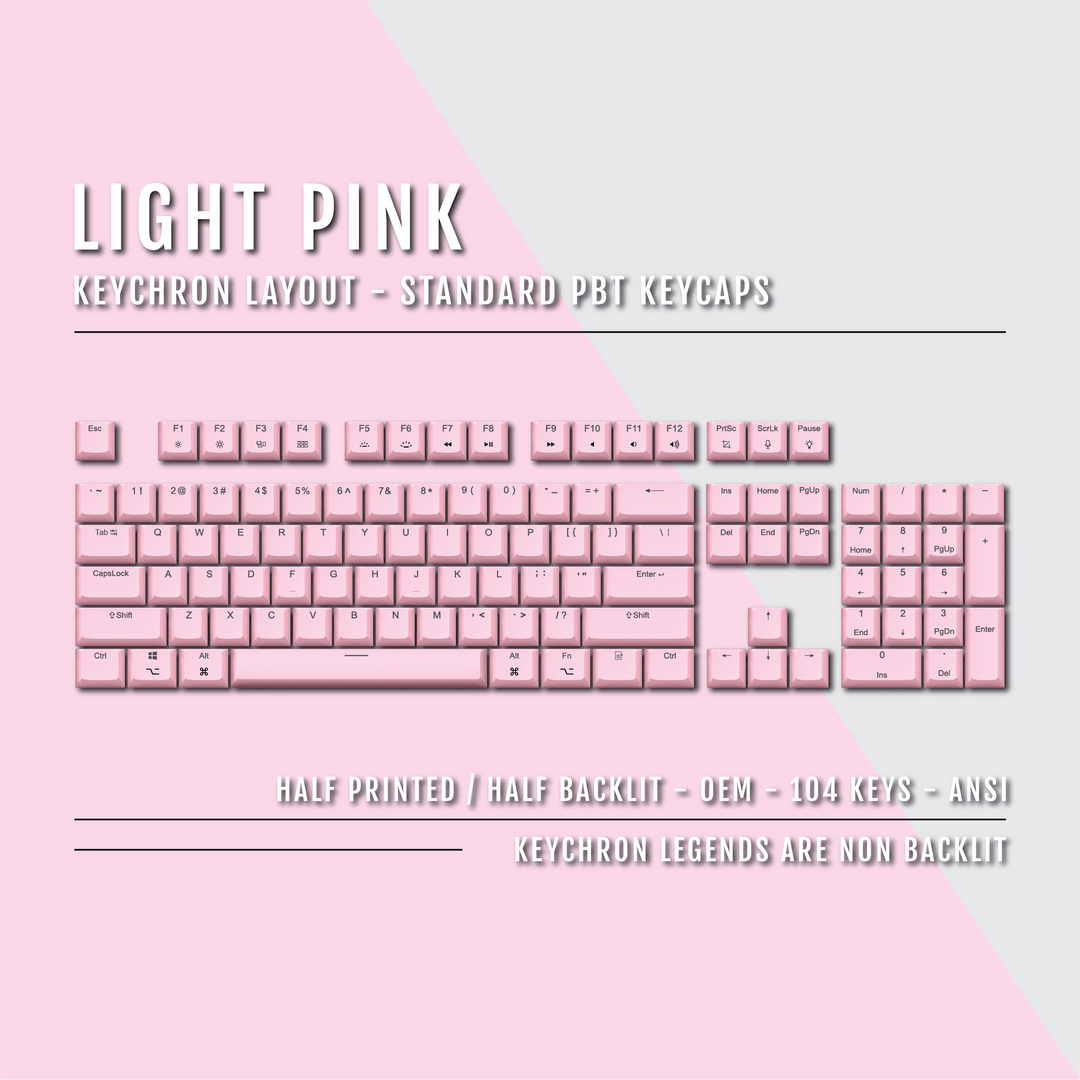 US Light Pink PBT Keychron (Layout) Keycaps - 100% Size - Dual Language Keycaps - kromekeycaps