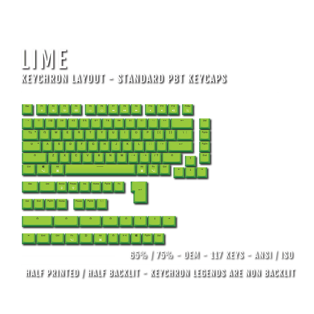Lime Keychron (Layout) Dual Language PBT Keycaps - 65/75% Krome Keycaps LTD mac & multimedia