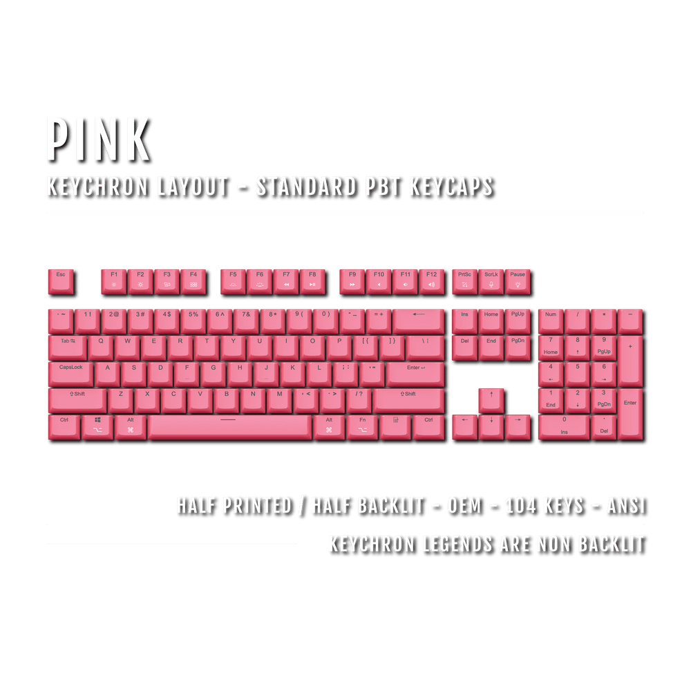 US Pink PBT Keychron (Layout) Keycaps - 100% Size - Dual Language Keycaps - kromekeycaps