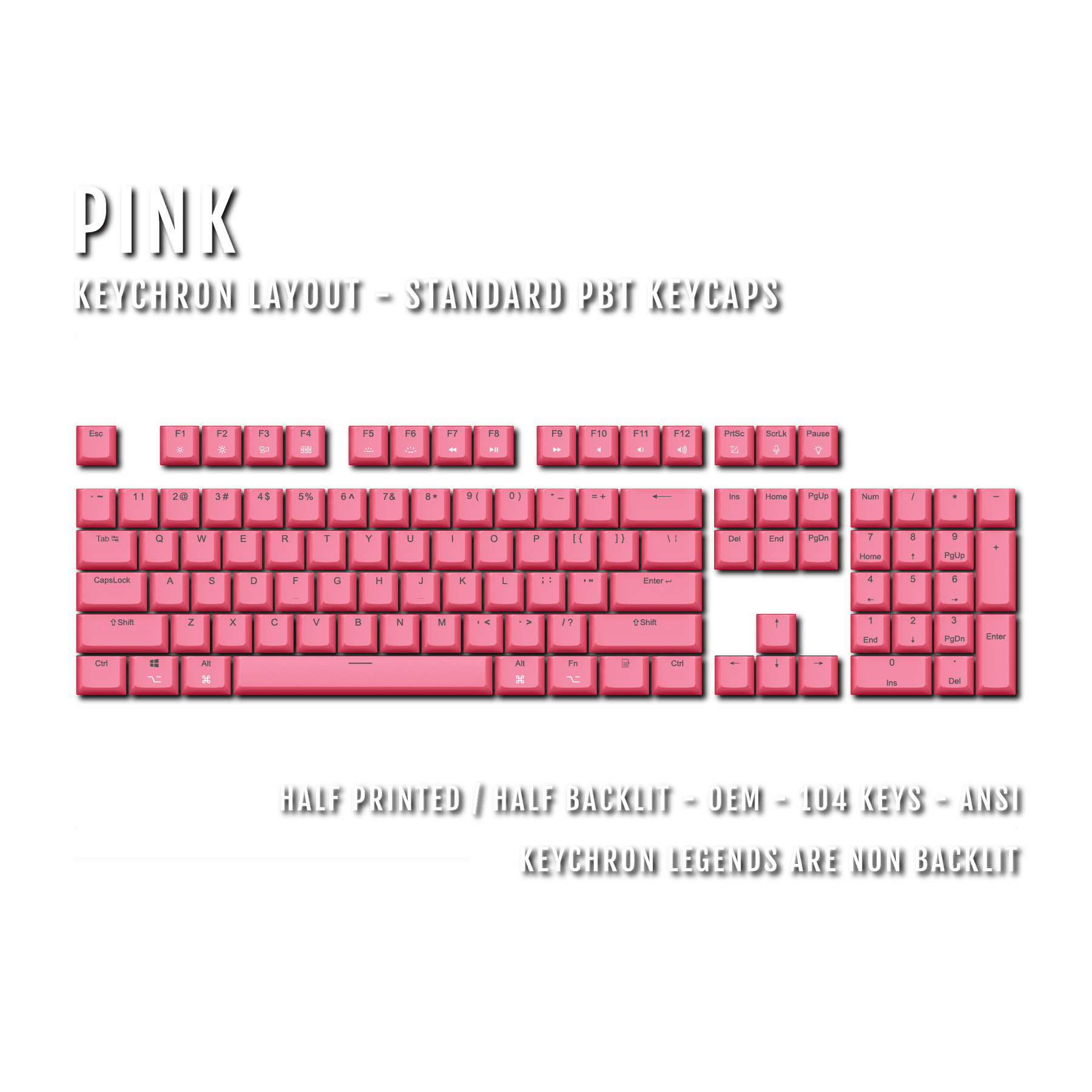 US Pink PBT Keychron (Layout) Keycaps - 100% Size - Dual Language Keyc ...