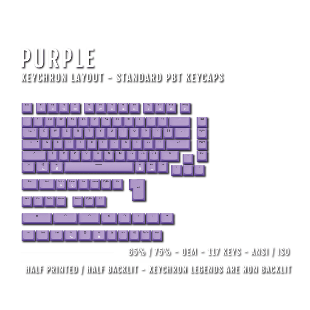 Purple Keychron (Layout) Dual Language PBT Keycaps - 65/75% Krome Keycaps LTD mac & multimedia