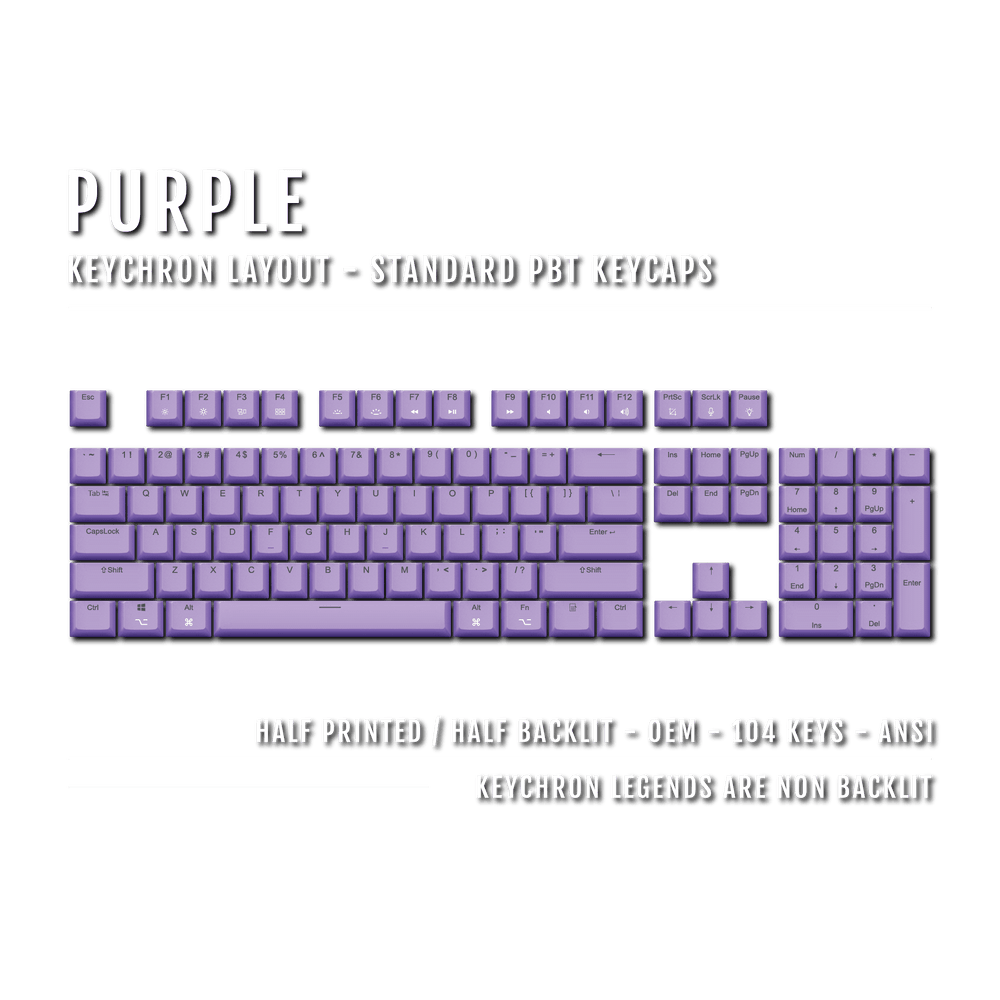 US Purple PBT Keychron (Layout) Keycaps - 100% Size - Dual Language Keycaps - kromekeycaps