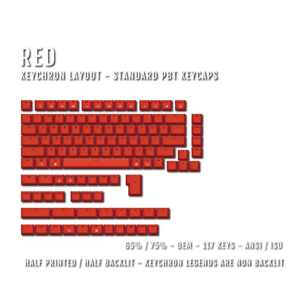 Red Keychron (Layout) Dual Language PBT Keycaps - 65/75% Krome Keycaps LTD mac & multimedia