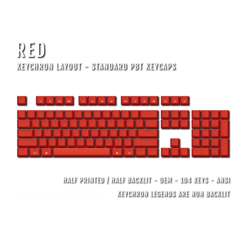 US Red PBT Keychron (Layout) Keycaps - 100% Size - Dual Language Keycaps - kromekeycaps