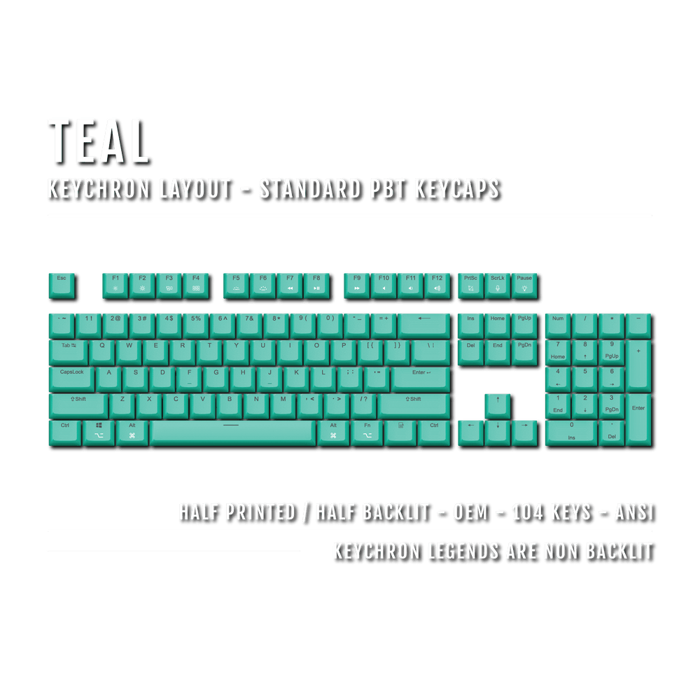 US Teal PBT Keychron (Layout) Keycaps - 100% Size - Dual Language Keycaps - kromekeycaps