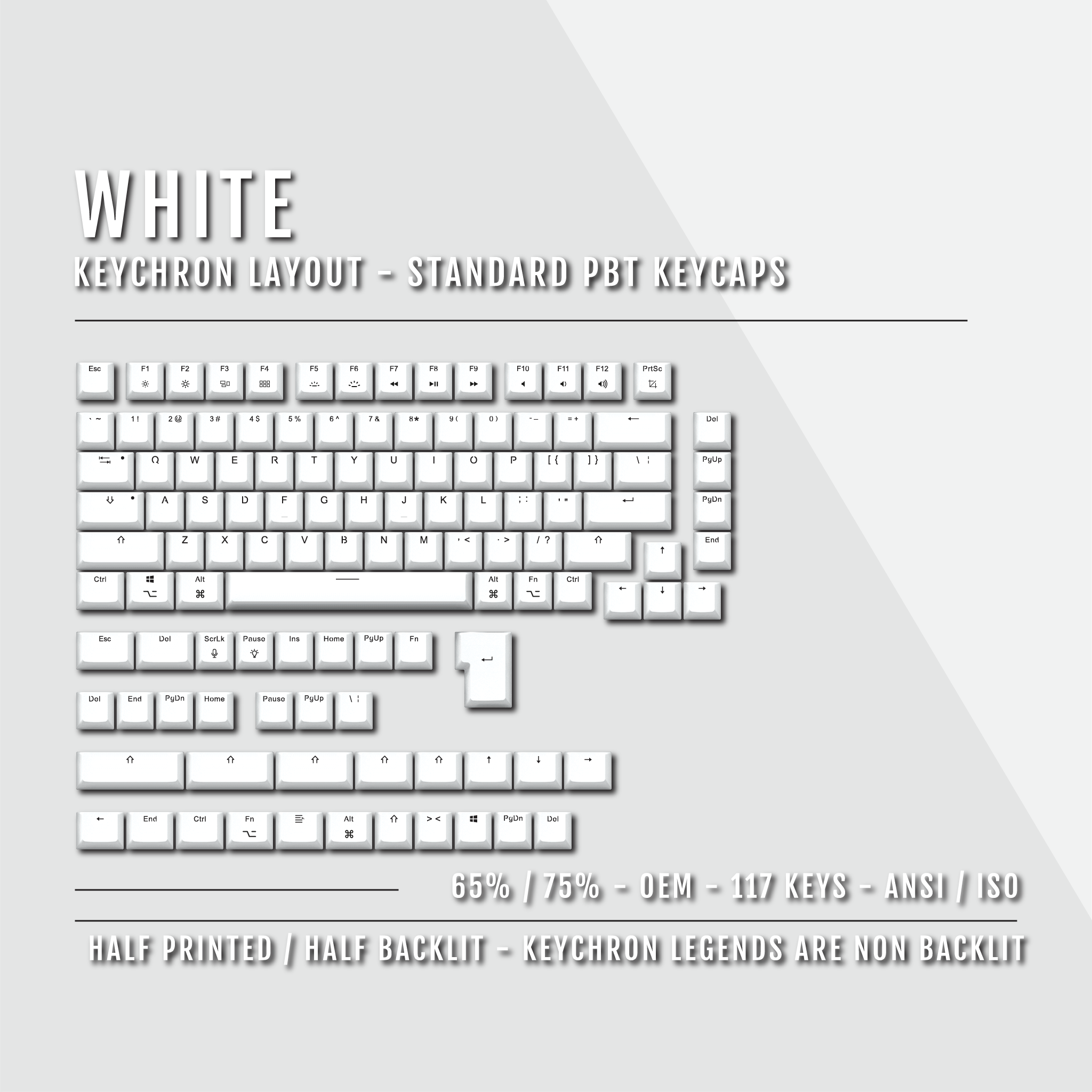 White Keychron (Layout) Dual Language PBT Keycaps - 65/75% – Krome ...