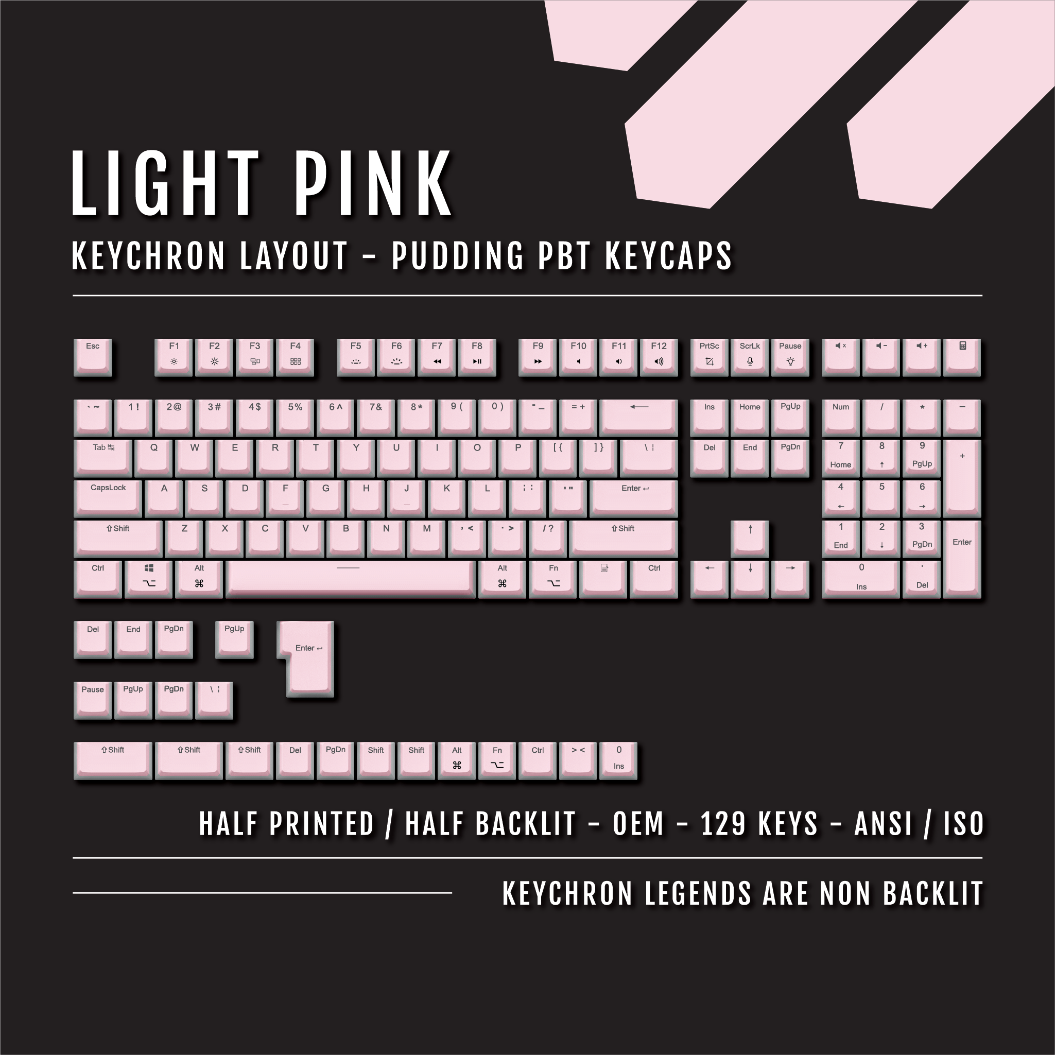Light Pink Keychron (Layout) Dual Language PBT Pudding Keycaps โ Krome ...