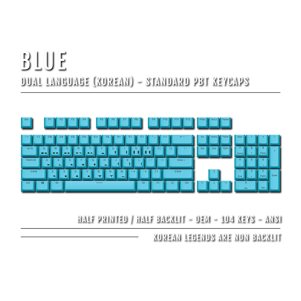 US Blue PBT Korean (Hangul) Keycaps - 100% Size - Dual Language Keycaps - kromekeycaps