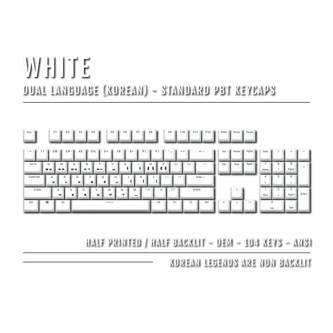 White Korean Dual Language PBT Keycaps Krome Keycaps LTD korean