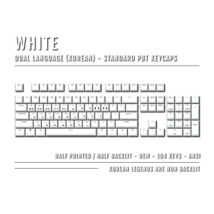 White Korean Dual Language PBT Keycaps Krome Keycaps LTD korean
