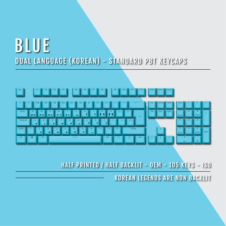 US Blue PBT Korean (Hangul) Keycaps - 100% Size - Dual Language Keycaps - kromekeycaps