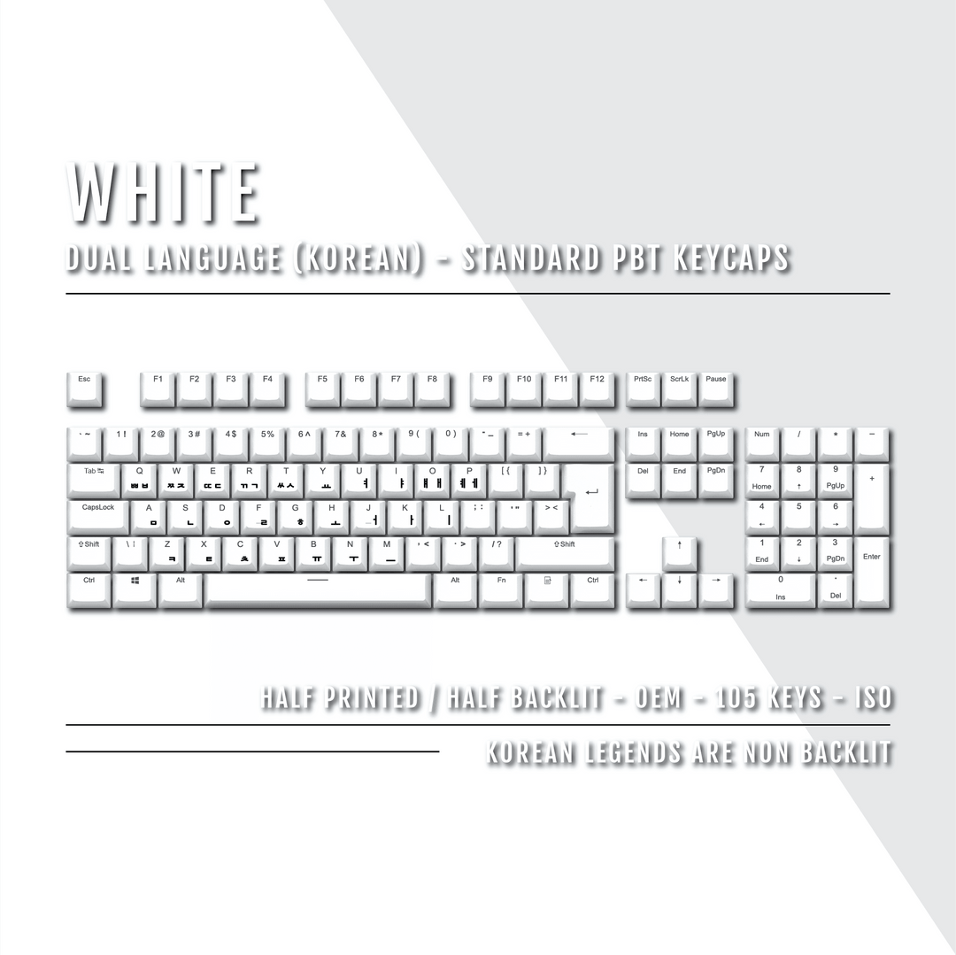 White Korean Dual Language PBT Keycaps Krome Keycaps LTD korean