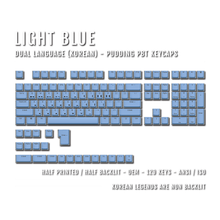Light Blue Korean Dual Language PBT Pudding Keycaps