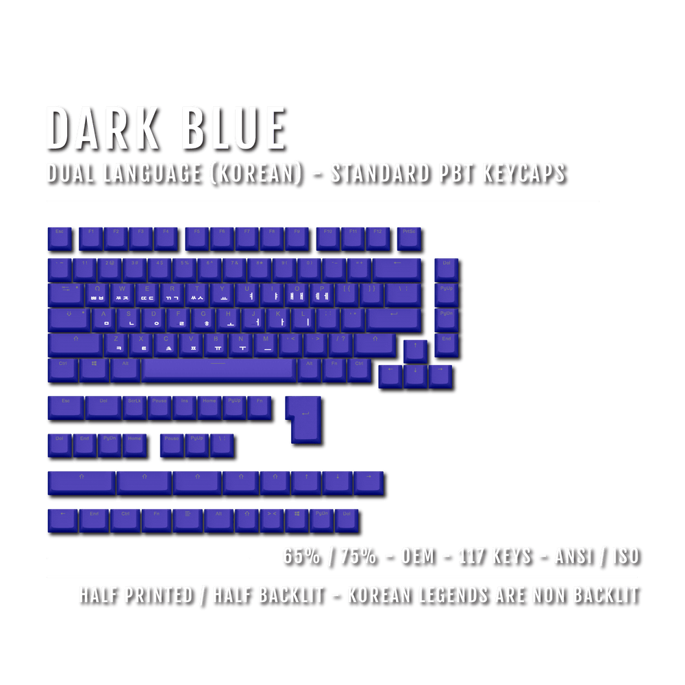 US Dark Blue PBT Korean (Hangul) Keycaps - 65/75% Sizes - Dual Language Keycaps - kromekeycaps