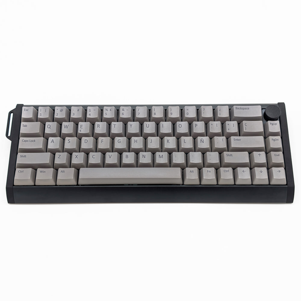 Customisable light grey non-backlit QWERTY PBT keycaps with grey legends on a mechanical keyboard, featuring OEM profile keys.