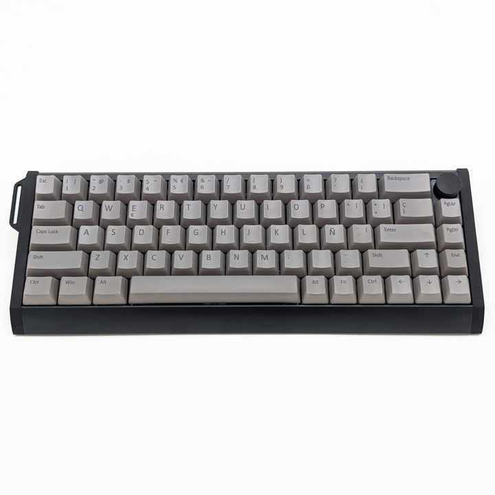Customisable light grey non-backlit QWERTY PBT keycaps with grey legends on a mechanical keyboard, featuring OEM profile keys.