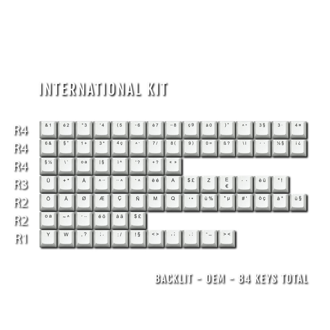 Light Grey International ABS Keycap Conversion Kit Krome Keycaps LTD danish, french, german, italian, norwegian, portuguese, spanish, swedish, swiss