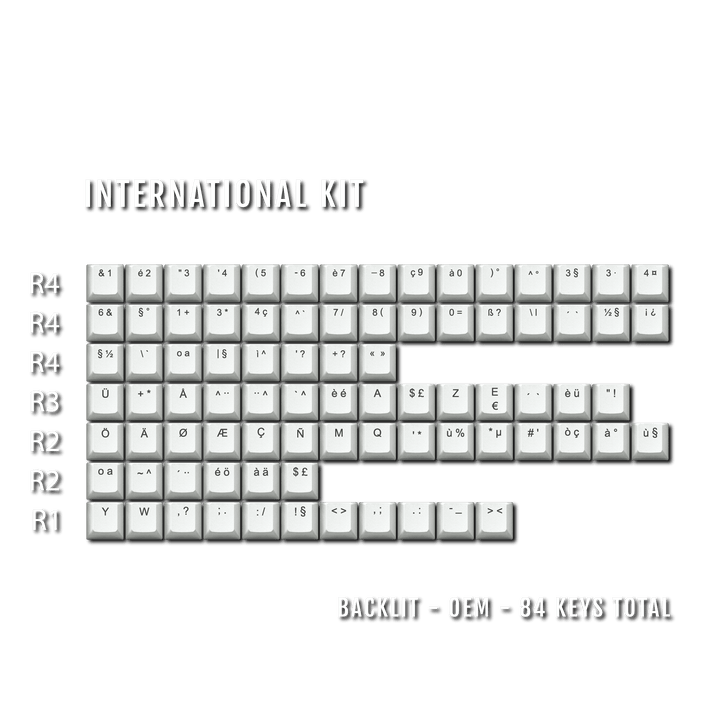 Light Grey Backlit International Keycap Kit - ABS - Multiple Languages - kromekeycaps