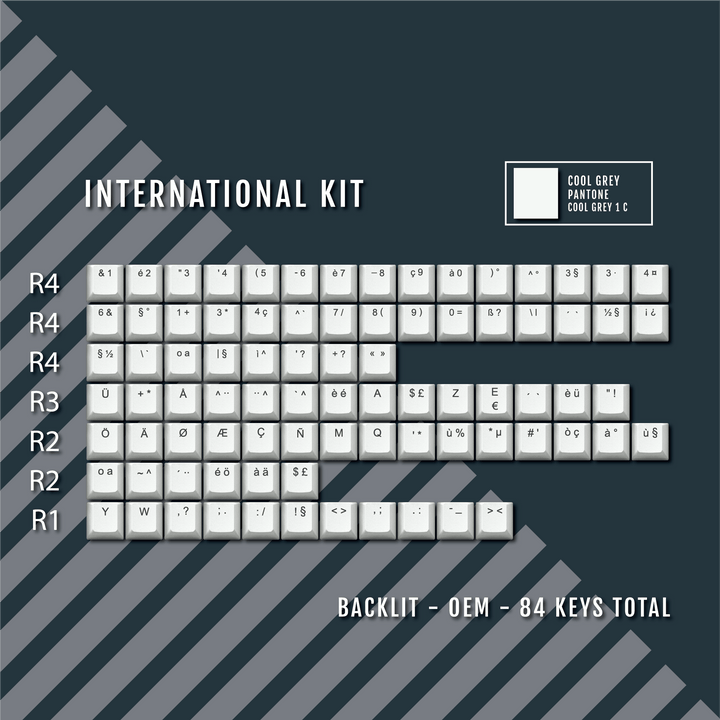 Light Grey Backlit International Keycap Kit - ABS - Multiple Languages - kromekeycaps