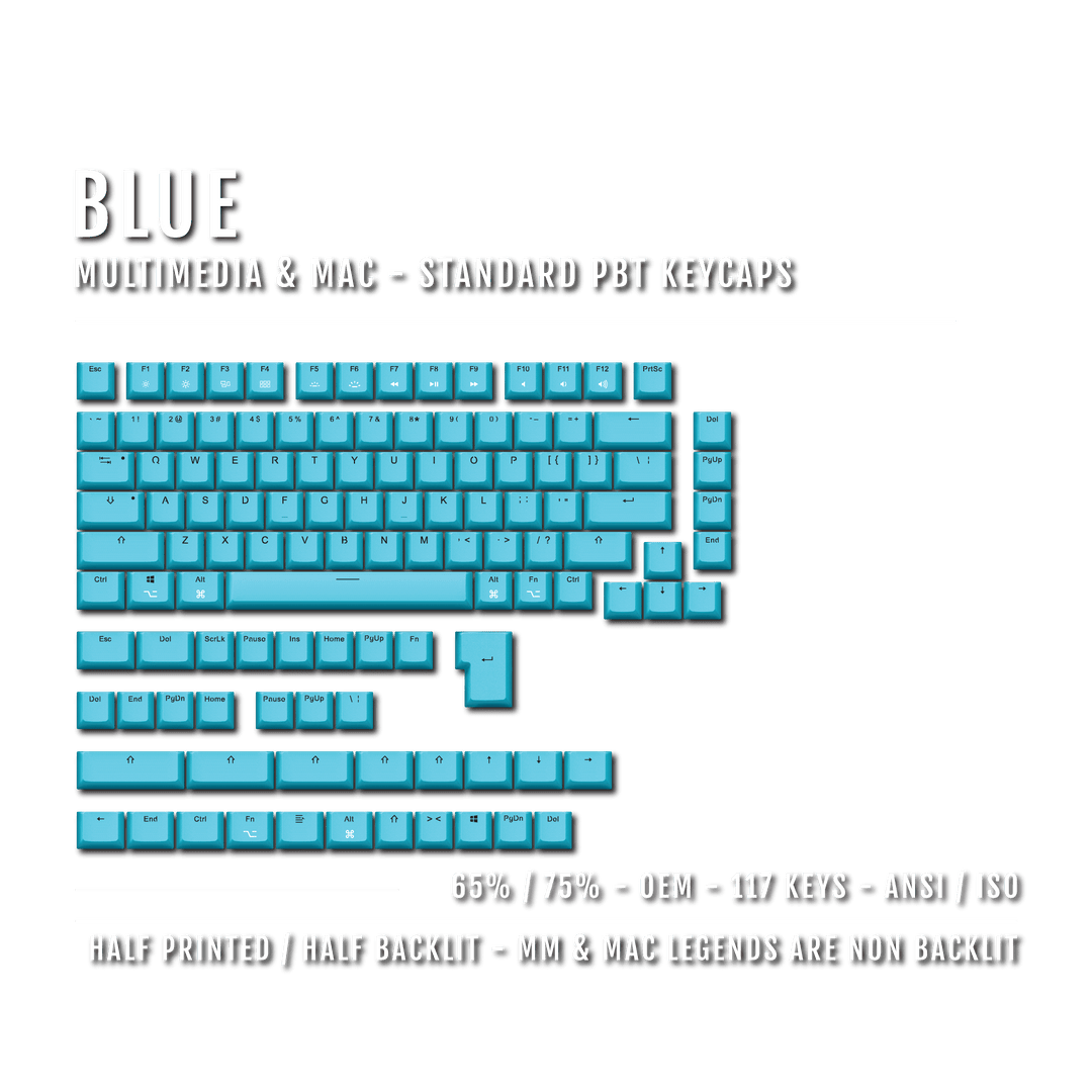 Blue Mac & Multimedia Dual Language PBT Keycaps - 65/75% Krome Keycaps LTD mac & multimedia
