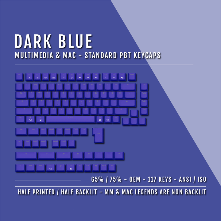 Dark Blue Mac & Multimedia Dual Language PBT Keycaps - 65/75% Krome Keycaps LTD mac & multimedia