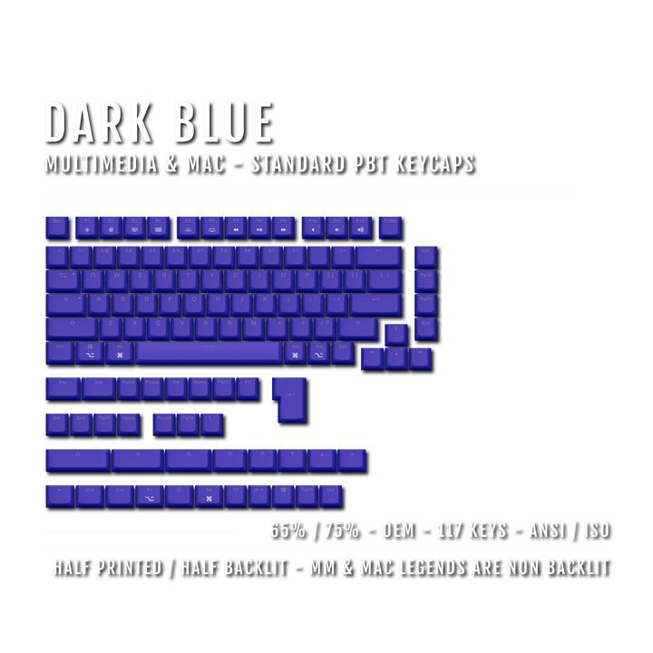 Dark Blue Mac & Multimedia Dual Language PBT Keycaps - 65/75% Krome Keycaps LTD mac & multimedia