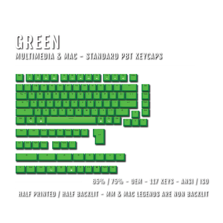 Green Mac & Multimedia Dual Language PBT Keycaps - 65/75% Krome Keycaps LTD mac & multimedia