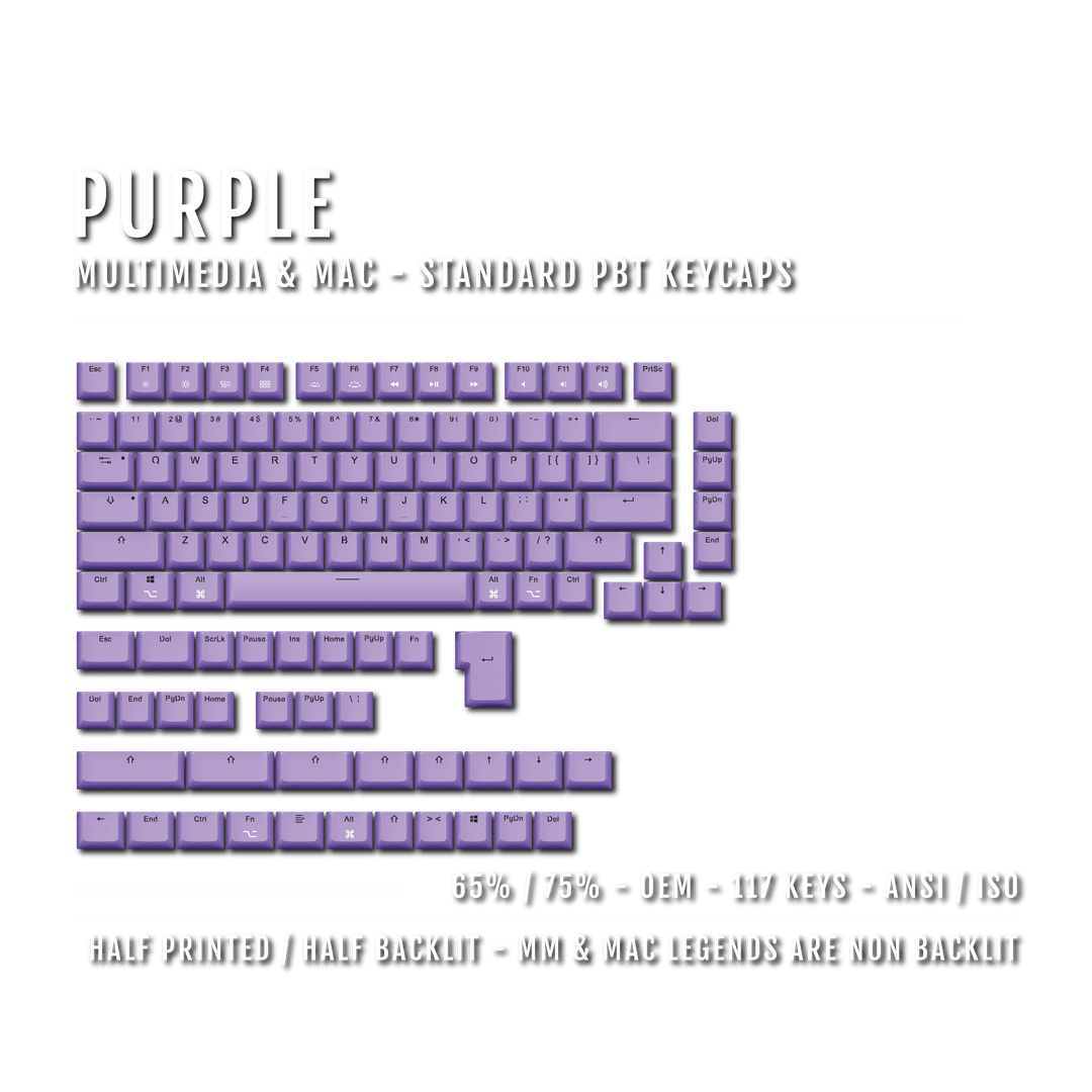 Purple Mac & Multimedia Dual Language PBT Keycaps - 65/75% Krome Keycaps LTD mac & multimedia