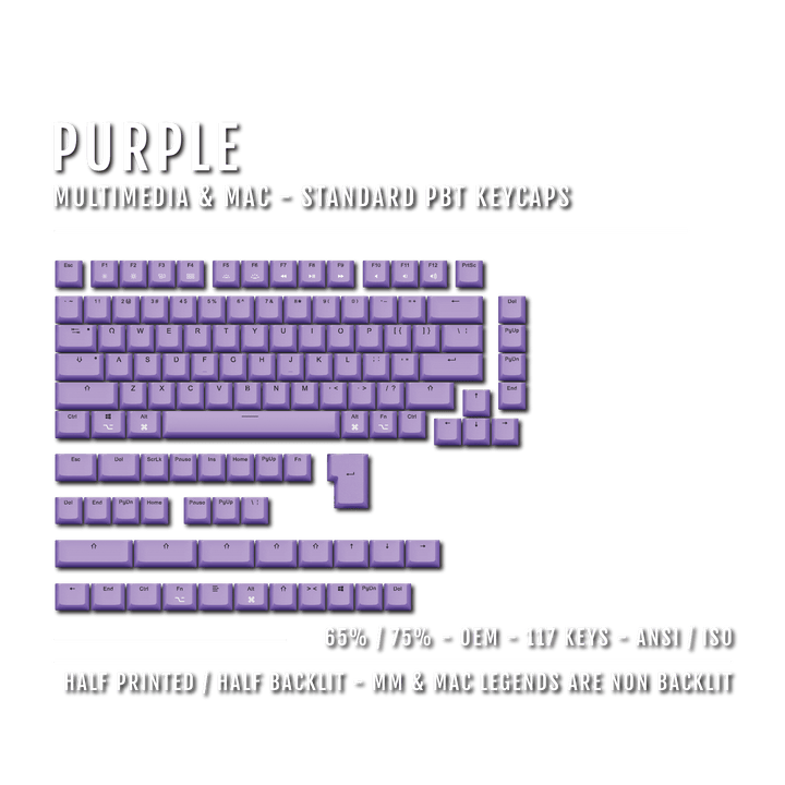 Purple Mac & Multimedia Dual Language PBT Keycaps - 65/75% Krome Keycaps LTD mac & multimedia