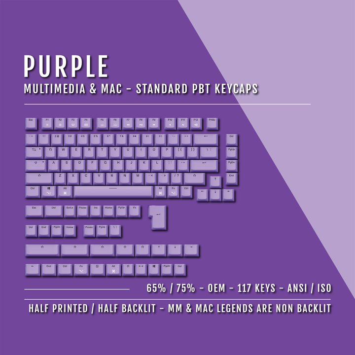 Purple Mac & Multimedia Dual Language PBT Keycaps - 65/75% Krome Keycaps LTD mac & multimedia