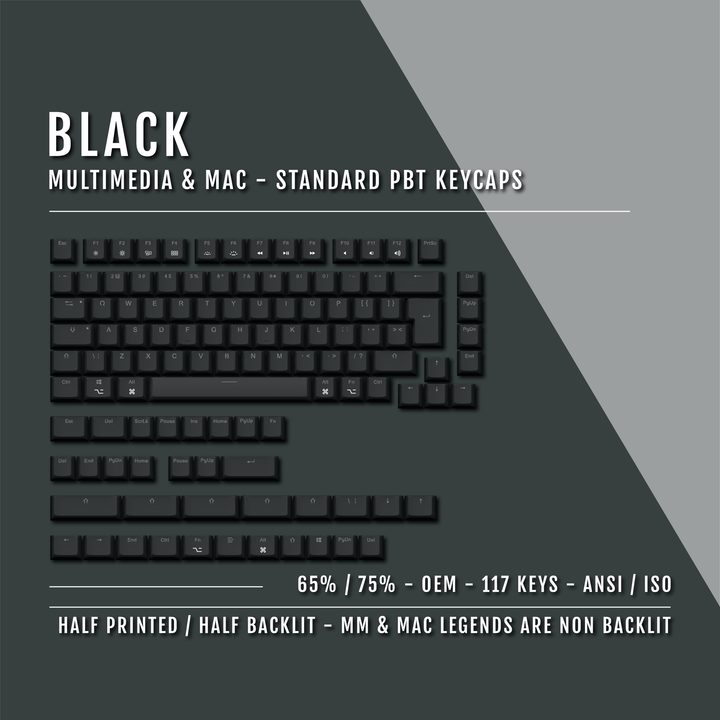 Black Mac & Multimedia Dual Language PBT Keycaps - 65/75% Krome Keycaps LTD mac & multimedia