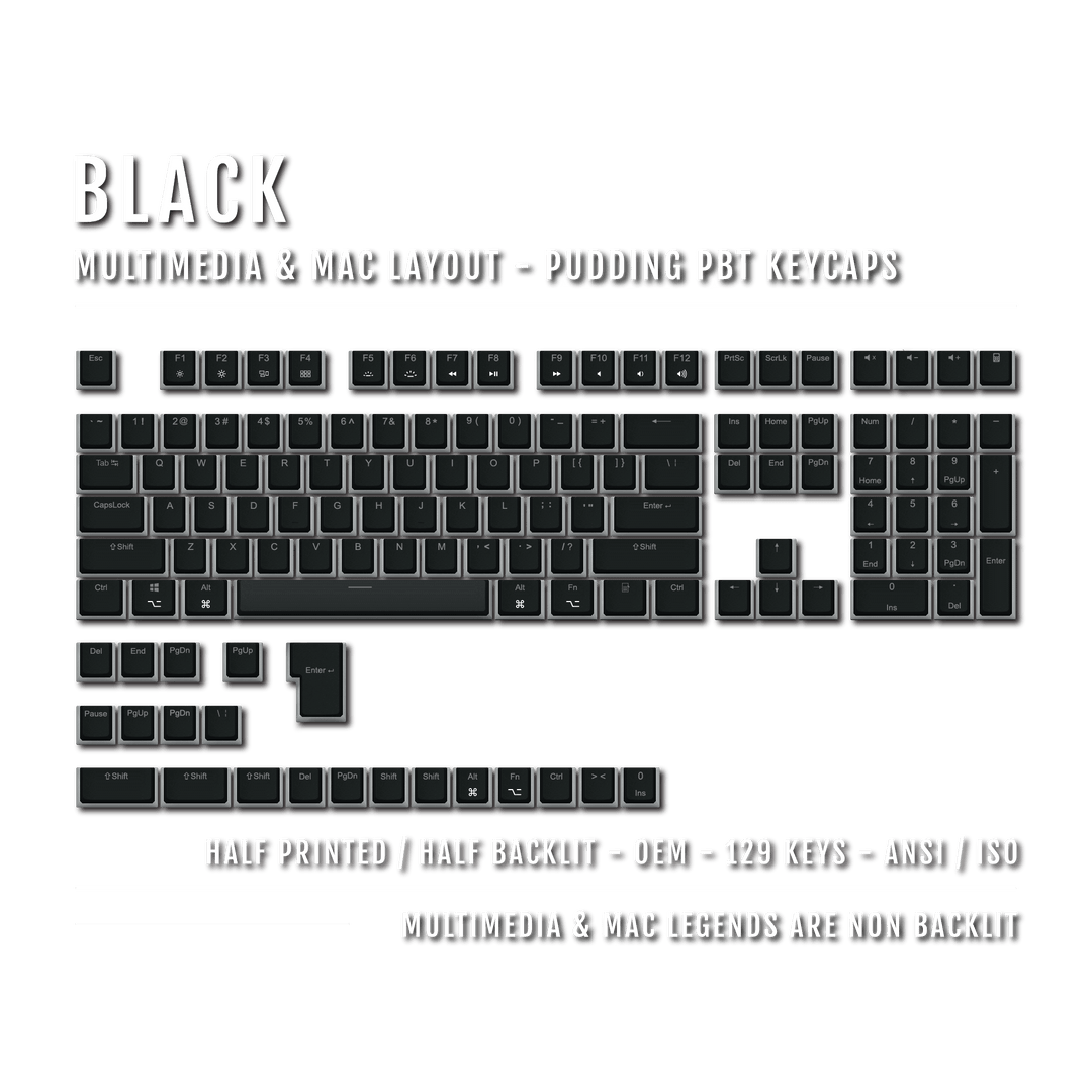 Black Mac/Multimedia Dual Language PBT Pudding Keycaps Krome Keycaps LTD Mac & Multimedia Pudding