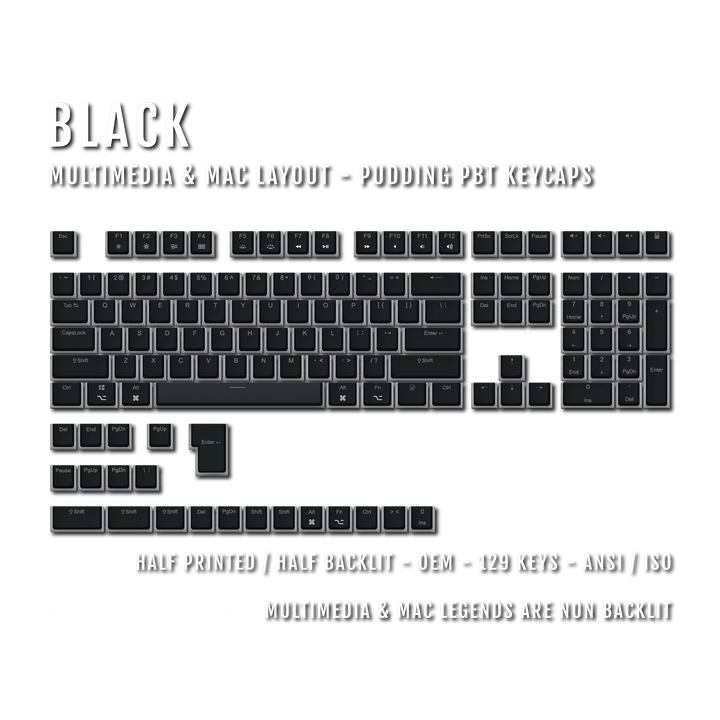 Black Mac/Multimedia Dual Language PBT Pudding Keycaps Krome Keycaps LTD Mac & Multimedia Pudding